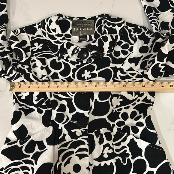 Mac & Jac Button down Long Blazer Long Jacket Lined Pattern Black White Size 2 - Picture 9 of 12